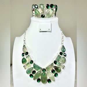 Fluorite 925 Large Gemstone Necklace & Bracelet
